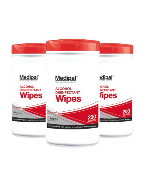 MediPal 70% alcohol Healthcare Wipes-tub of 200 (Pack of 10)